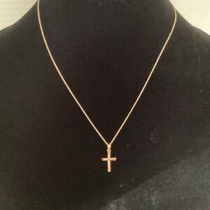 10K gold hollow tube cross on  dainty 10k gold  necklace